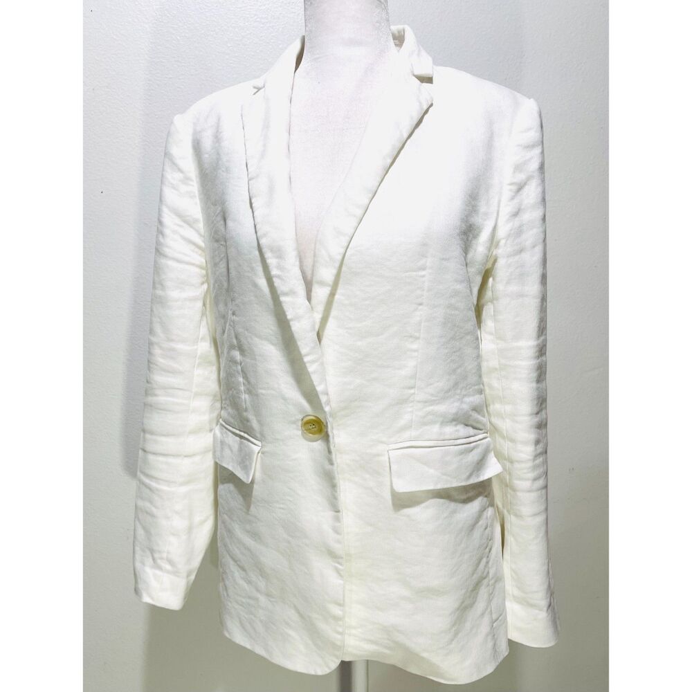Ann taylor blazer jacket linen blend white one button business vacation women 6